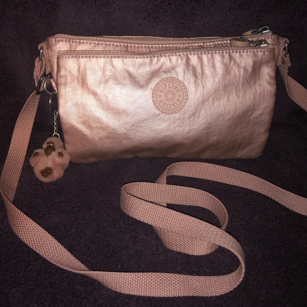 Kipling Mikaela Cross Body  Bag Metallic Blush Pink
